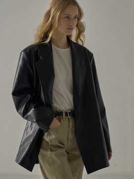 FACADE PATTERN Overfit Leather Jacket_Black