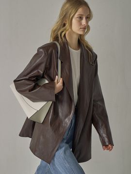 FACADE PATTERN Overfit Leather Jacket_Brown