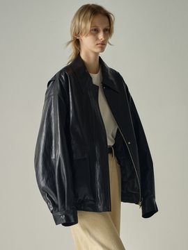 FACADE PATTERN Oversized Leather Blouson - Black
