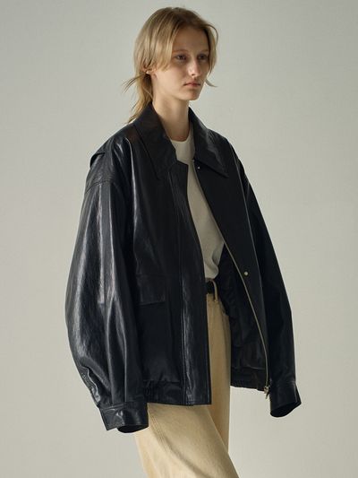 FACADE PATTERN Oversized Leather Blouson - Black