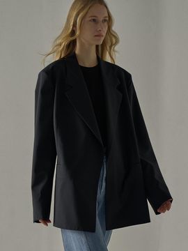 FACADE PATTERN Oversized Summer Wool Jacket_Black
