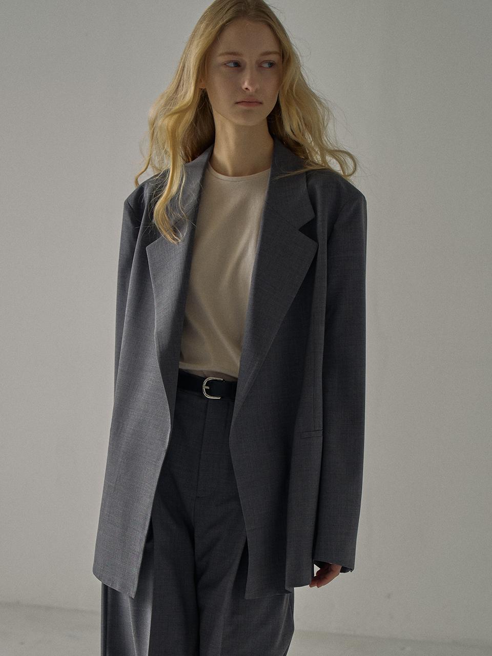 FACADE PATTERN Oversized Summer Wool Jacket_Charcoal