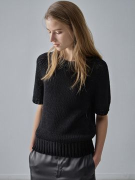 FACADE PATTERN Raglan Half Sleeve Knit Sweater [Black]