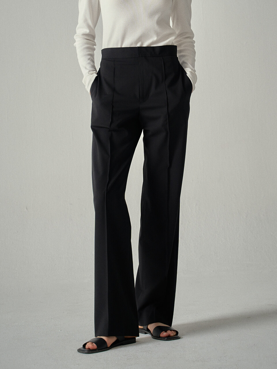 FACADE PATTERN Straight Summer Wool Pants_Black