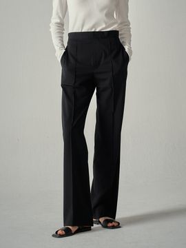 FACADE PATTERN Straight Summer Wool Pants_Black