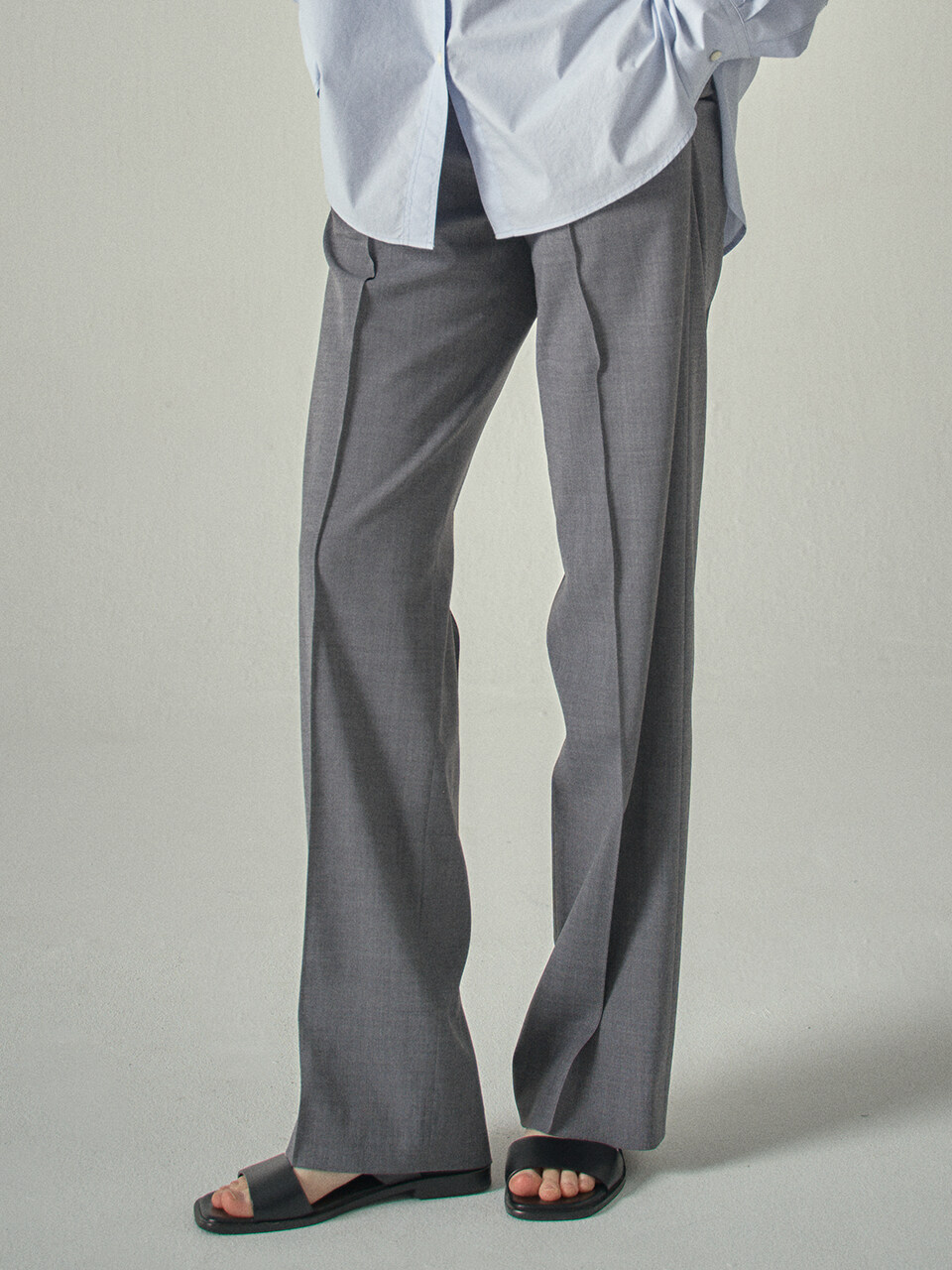 FACADE PATTERN Straight Summer Wool Pants_Charcoal