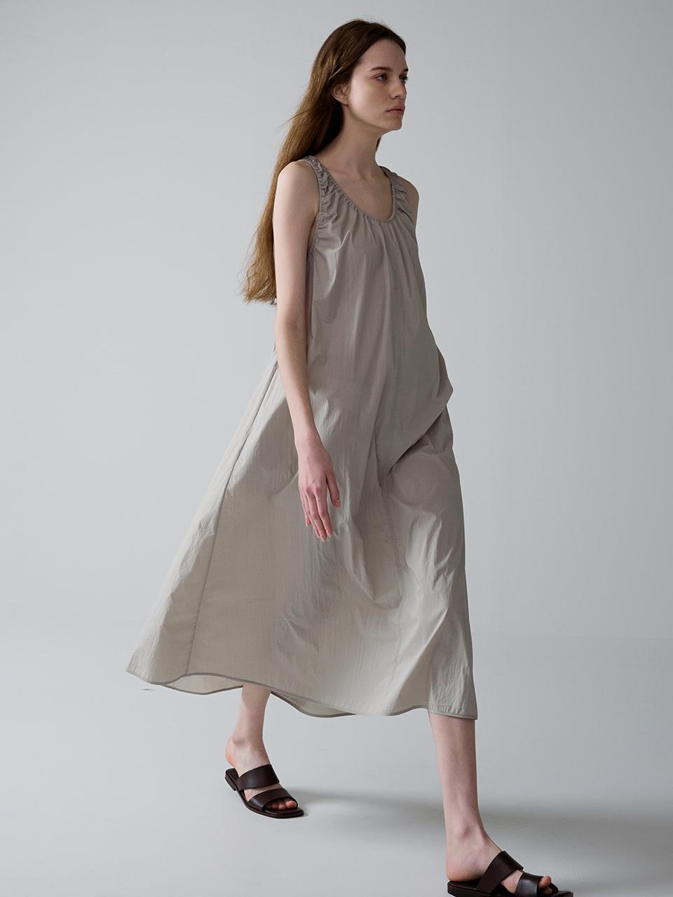 FACADE PATTERN Summer Sleeveless Dress_Soft Grey