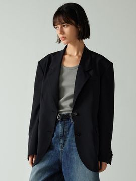 FACADE PATTERN Summer Wool Tailored Jacket (Black)