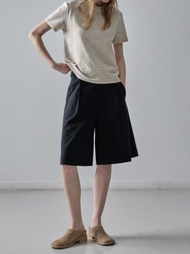 FACADE PATTERN Summer Wool Wide Bermuda Shorts [Black]