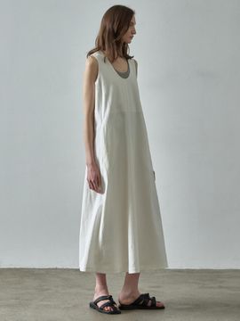 FACADE PATTERN U-neck Sleeveless Dress [White]