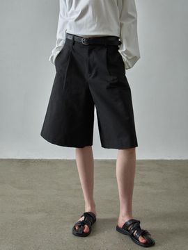 FACADE PATTERN Wide Bermuda Cotton Shorts [Black]