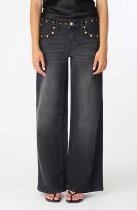Fade Out Loud Fade Out Loud Frida Star Studded Low Rise Wide Leg Jeans