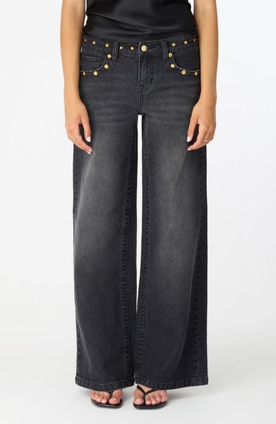 Fade Out Loud Fade Out Loud Frida Star Studded Low Rise Wide Leg Jeans