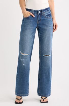 Fade Out Loud Fade Out Loud Low Rise Forward Seam Relaxed Straight Leg Ripped Jeans