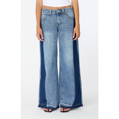 Fade Out Loud Fade Out Loud Maya Two-Tone Mid Rise Ultra Wide Leg Jeans