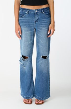 Fade Out Loud Fade Out Loud Ripped Low Rise Wide Leg Jeans