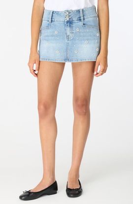 Fade Out Loud Fade Out Loud Simone Faux Pearl Embellished Denim Miniskirt