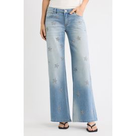Fade Out Loud Fade Out Loud Star Studded Low Rise Wide Leg Jeans