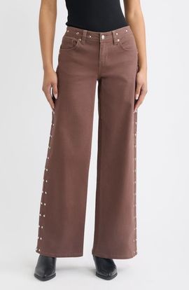 Fade Out Loud Fade Out Loud Studded Low Rise Wide Leg Jeans