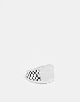 FADED FUTURE Faded Future checkerboard detail signet ring in silver