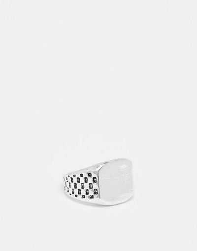 FADED FUTURE Faded Future checkerboard detail signet ring in silver