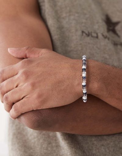 FADED FUTURE Faded Future multibead elasticated bracelet in navy-Neutral