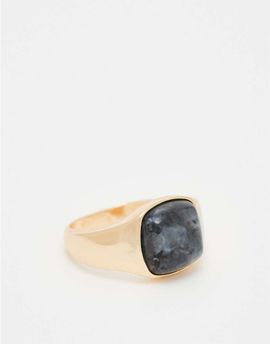FADED FUTURE Faded Future natural stone signet ring in silver tone