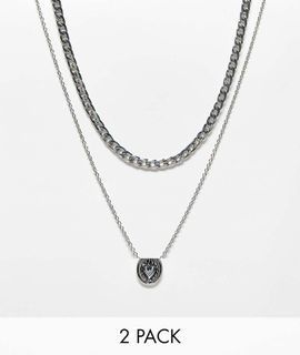 FADED FUTURE Faded Future pack of 2 chain and heart pendant necklace in silver