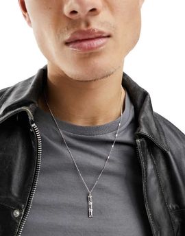 FADED FUTURE Faded Future textured bar pendant necklace with fine chain in silver