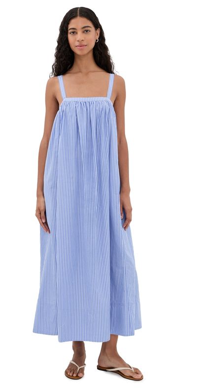 Faherty Faherty Coastal Poplin Emmy Dress Deepwater Stripe