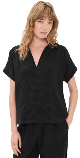 Faherty Faherty Dune Cotton Gauze Zoe Top Black