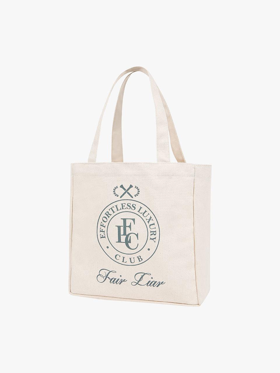FAIRLIAR CLUB Canvas Logo Print Versatile Tote Bag [BEIGE]