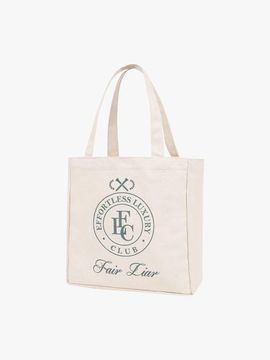 FAIRLIAR CLUB Canvas Logo Print Versatile Tote Bag [BEIGE]