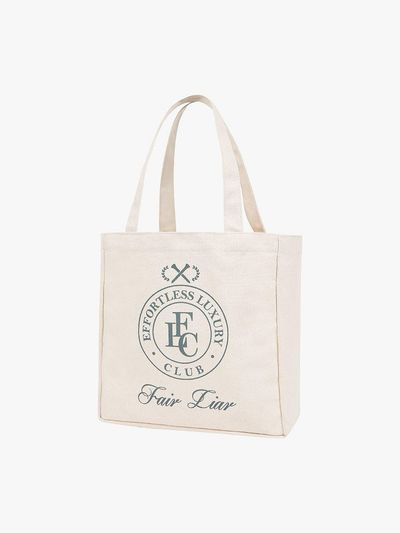FAIRLIAR CLUB Canvas Logo Print Versatile Tote Bag [BEIGE]