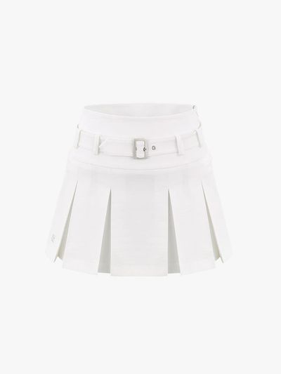 FAIRLIAR GOLF Belt A-line Pleated Skirt [Beige]