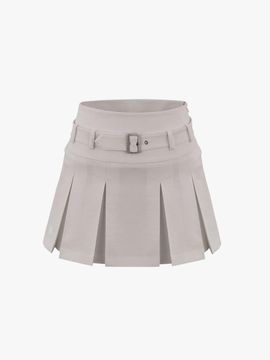 FAIRLIAR GOLF Belt Pleated A-line Skirt [Beige]