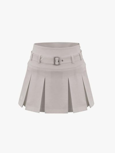 FAIRLIAR GOLF Belt Pleated A-line Skirt [Beige]