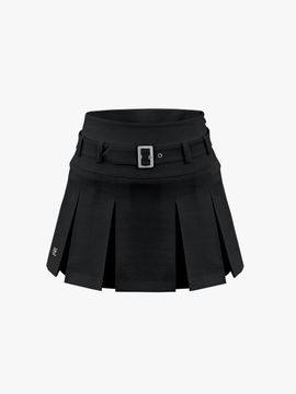 FAIRLIAR GOLF Belt Pleated A-line Skirt [Black]
