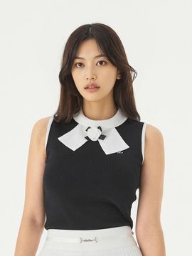 FAIRLIAR GOLF Detachable Lace Ribbon Sleeveless Knit Golf (Black)