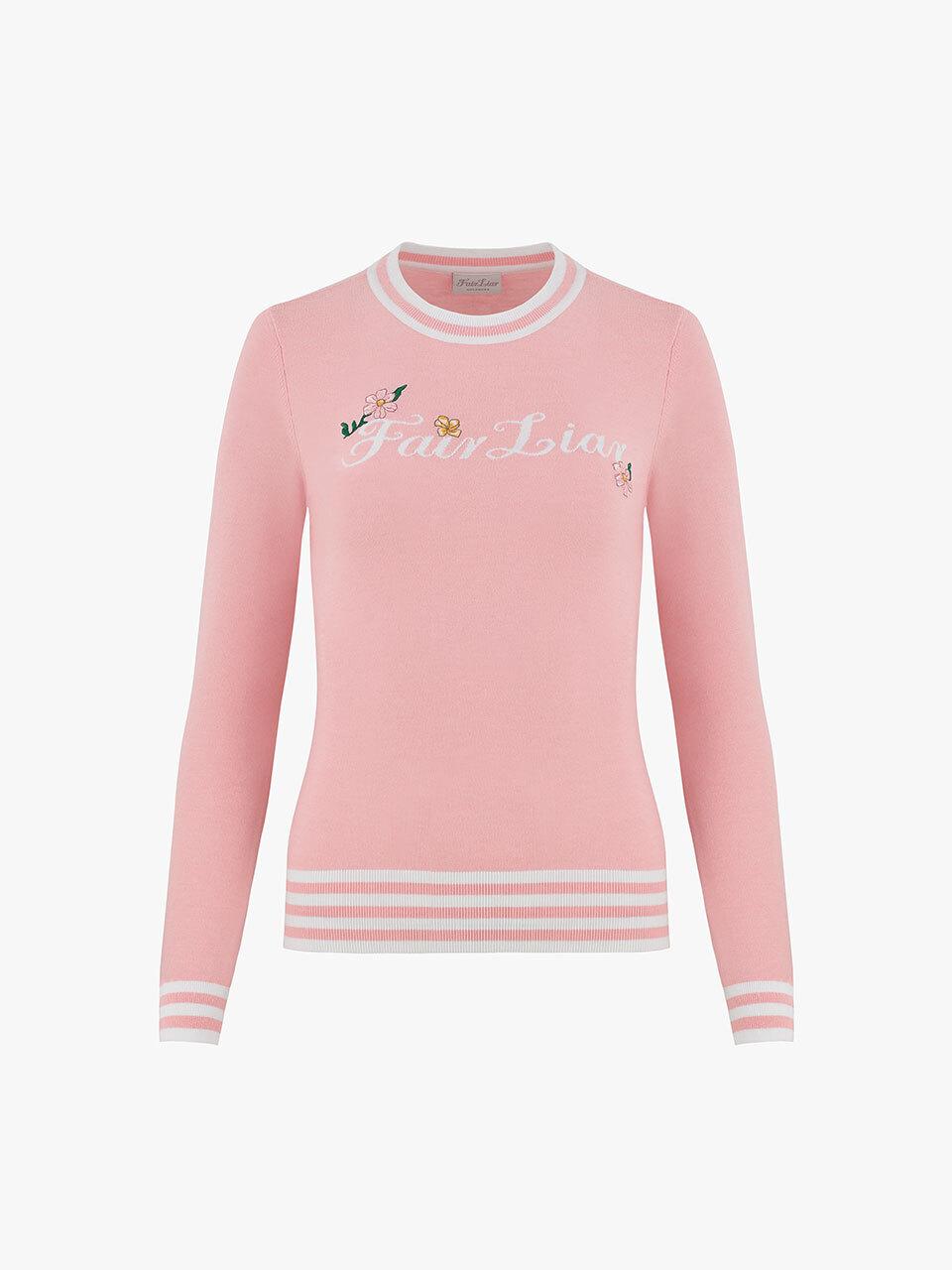 FAIRLIAR GOLF Floral Logo Round Neck Slim Fit Knit [Pink]