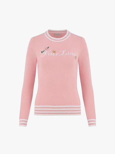 FAIRLIAR GOLF Floral Logo Round Neck Slim Fit Knit [Pink]