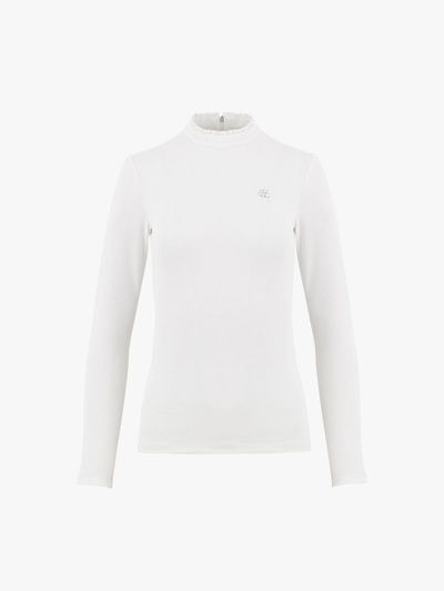 FAIRLIAR GOLF Frilled High-Neck Slim-Fit Long Sleeve T-shirt [Beige]