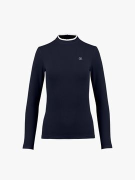 FAIRLIAR GOLF Frilled High-neck Slim-fit Long Sleeve T-shirt [Navy]