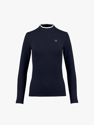 FAIRLIAR GOLF Frilled High-neck Slim-fit Long Sleeve T-shirt [Navy]