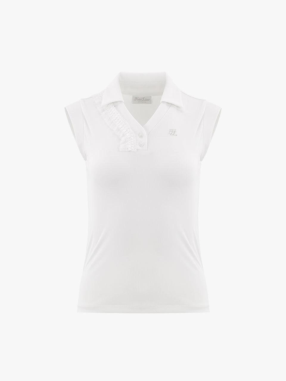 FAIRLIAR GOLF Frilled V-neck Slim Fit T-shirt [Beige]