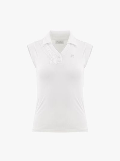 FAIRLIAR GOLF Frilled V-neck Slim Fit T-shirt [Beige]