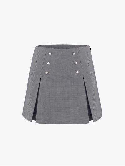 FAIRLIAR GOLF High-waist Button-decorated Pleated Check Pattern Skirt