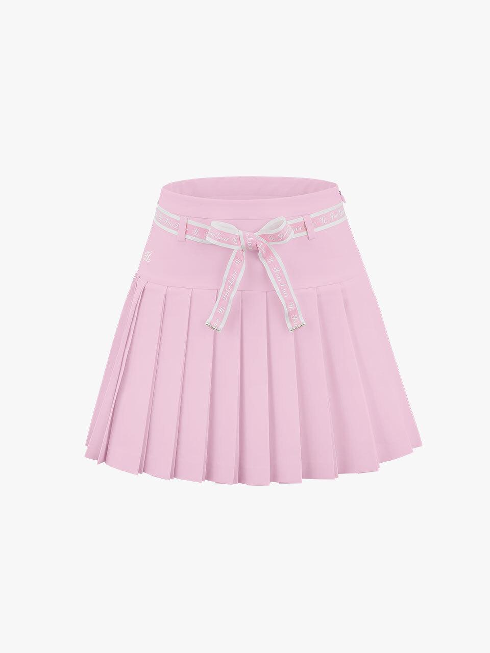FAIRLIAR GOLF High-waist Ribbon Pleated Skirt [Pink]