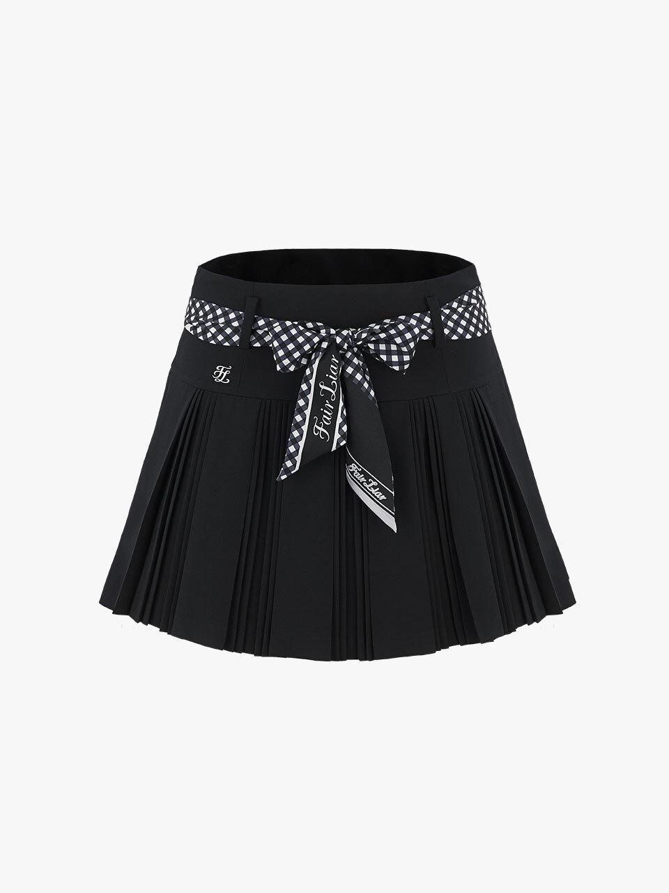 FAIRLIAR GOLF High Waisted Pleated Scarf Set Skirt [Black]