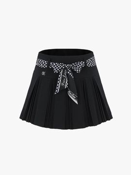 FAIRLIAR GOLF High Waisted Pleated Scarf Set Skirt [Black]